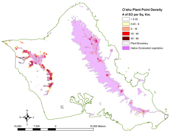 Rare plant concentrations on the island of O'ahu